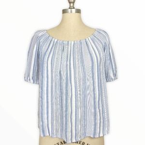 LOFT Off The Shoulder Striped Chambray Woven Top M